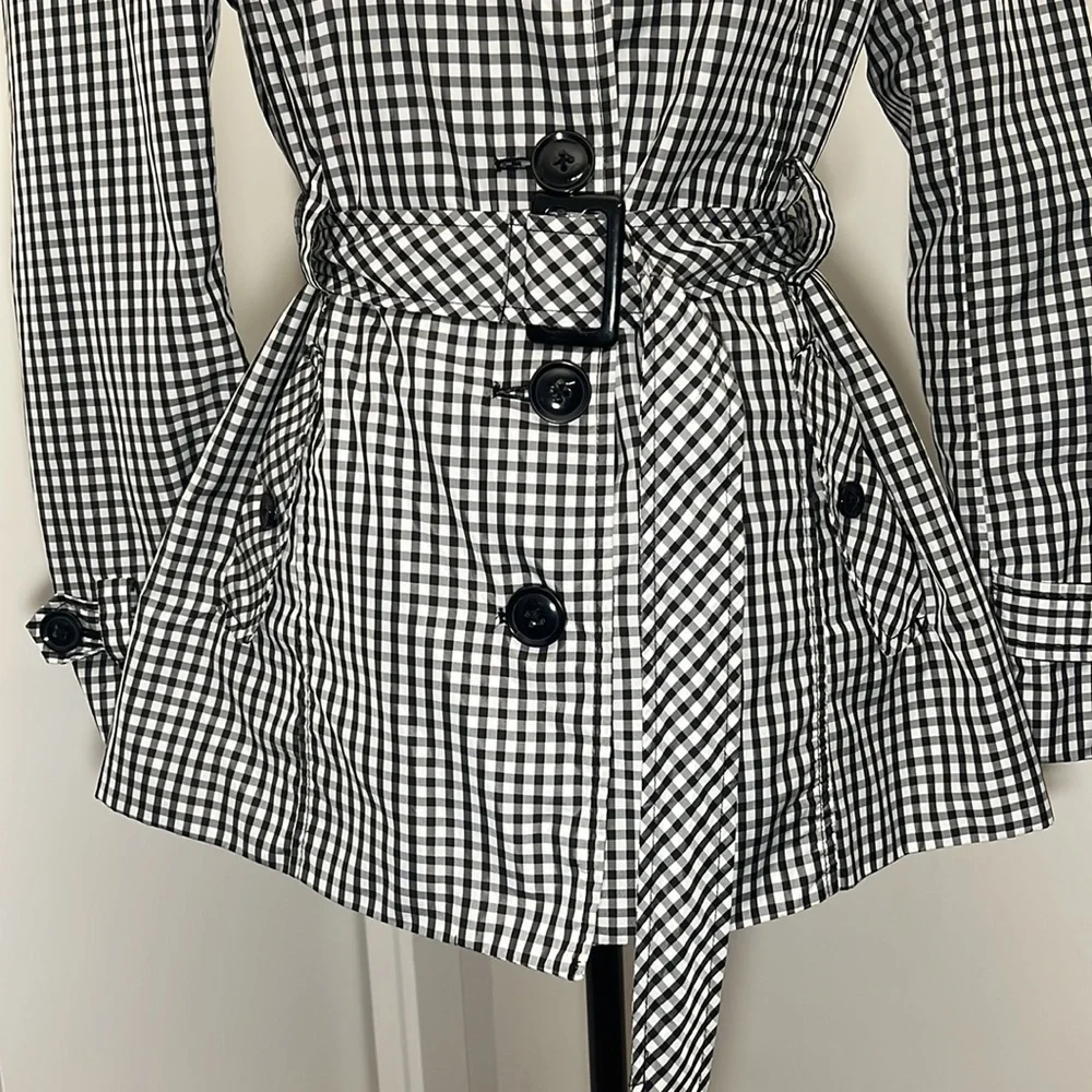 Checkered A-Line Mini Trench Coat or Mini Dress with tie sinch and 4 buttons - Picture 3 of 5